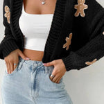 Casual Cookie Man Pattern Knitted Cardigan