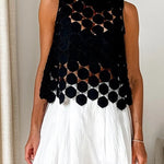 Casie See Through Circle Embroidery Round Neck Sleeveless Tank