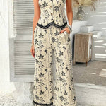 Lace cardigan vest long pants suit women's clothing