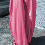 Loose Short Sleeves Asymmetric Pleated Solid Color Split-Joint V-Neck Maxi Dresses Shirt Dress
