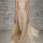 Women's Elegant Apricot-colored Round-neck Sleeveless Chiffon And Organza Long Dress