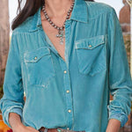 Women's retro gold velvet long-sleeved shirt