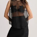 Embraces Modern Sheer Organza Pocket Oversized Tank and High Rise Slit Midi Skirt Set