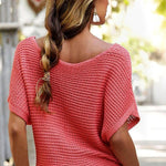 Red Clay Plain Knit Loose Batwing Sleeve Blouse