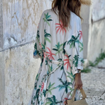 Holiday Leisure Coconut Tree Print Lace-up Loose Long Skirt