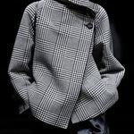 Long Sleeves Loose Asymmetric Houndstooth Plaid Stand Collar Jackets Outerwear