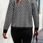 Long Sleeve V Neck Open Front Striped Knit Cardigan Sweaters