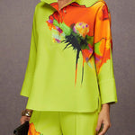 Long Sleeves Loose Buttoned Flower Print Stand Collar Blouses&Shirts Tops