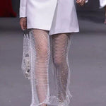 Margovil Rhinestone Hollow Out Fishnet Slit Pants