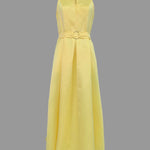 A-Line Loose Belted Pleated Pockets Solid Color V-Neck Midi Dresses