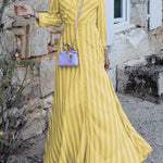 Stylish Long Sleeves Striped Lapel Collar Maxi Dresses