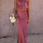 Such A Vibe High Neck Satin Drape Maxi Skirt Set