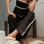 Casual Ripple Draw String Backless Contrast Sleeveless Two Pieces