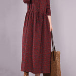 Original Lapel Frenum Floral Printed Midi Dress