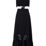 Summer City Hollow Lace Crop Tank and Elastic Waist Pocketed A-line Maxi Skirt Set