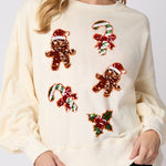 Christmas Gingerbread Man Sequin Casual Long Sleeve Sweatshirt
