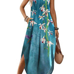 Casual V-neck halter slit bohemian beach resort maxi dress