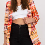 Casual Blazer For Women Color Plaid Long Sleeve Open Front Work Office Suit Jacket With Pocket