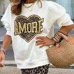Leopard print love pullover sweatshirt
