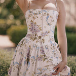 Margovil Spaghetti Strap Floral Print Bustier A-line Maxi Dress