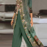 Long Sleeves Loose Flower Print Split-Side Round-Neck T-Shirt Tops&Pants Two Pieces Set