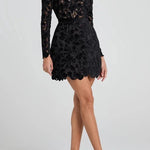 Lydia Embroidered Floral Lace Long Sleeve Belt Tulip Shaped Mini Dress