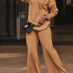Long Sleeves Loose Solid Color V-Neck Pullovers