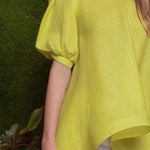 High-Low Loose Pleated Solid Color Round-Neck Blouses&Shirts Tops