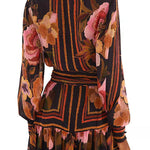 Long Sleeves Button Up Tie Waist Fioral Print Ruffle Mini Shirt Dress