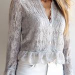 Stylish V-neck Button Down Long Sleeve Lace Shirt