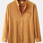 Long Sleeved Linen Look Stand Collar Shirt & Straight Leg Linen Pants