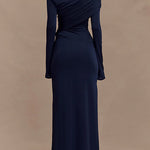 Elegant Off Shoulder Long Sleeves Ruched Maxi Dress