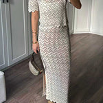 High Rise Zigzag Patterned Side Slit Maxi Skirt