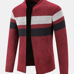 Striped Baseball Collar Teddy Lined Zip Up Sweater