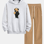 Fashion Bear Taking Photo Print Relax Fit Hoodie & Straight Leg Corduroy Pants