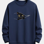 Zipper Black Cat Print Relax Fit Sweatshirt