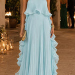 Margovil Elegant Strapless Tube Ruffle Pleated Maxi Dress