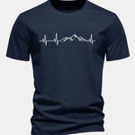 Regular Fit Heartbeat Mountain Print Cotton T-Shirt