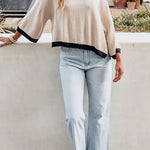 Margovil Crewneck Drop Shoulder Color Block Knit Sweater