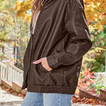 Margovil Lapel Zip Up Faux Leather Pocketed Jacket