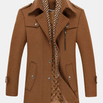 Quilted Lined Double Layer Detachable Scarf Neck Woolen Coat