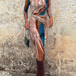 Margovil Mockneck Long Sleeve Slit Printed Bodycon Dress