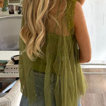 Mockneck Tulle Cover Up Top with Lace Camisole