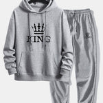 King Crown Print Relax Fit Hoodie & Jogging Pants