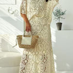 V Neck Half Sleeves Crochet Hollow Out Top