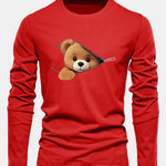 Long Sleeve Zipper Bear Print Cotton T-Shirt