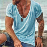 Men's Casual Cotton V Neck Short-Sleeved T-Shirt