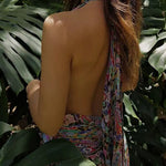 Halter V Neck Open Back Floral Print Maxi Dress