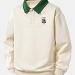 Relax Fit Knight Badge Print Contrast Polo Sweatshirt