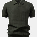 Textured Jacquard Johnny Collar Knit Polo